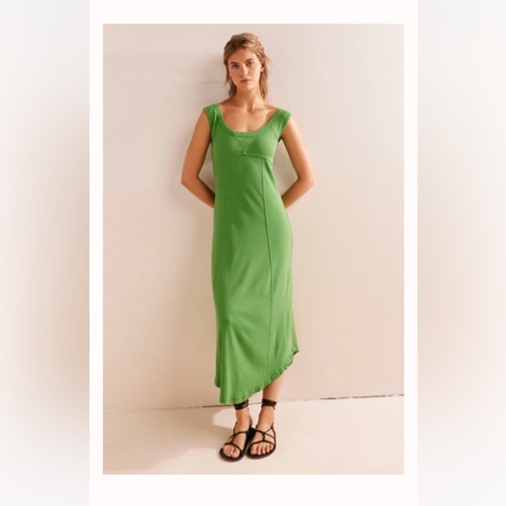 Free People Beach Ashe Midi Mint Green Ribbed Cotton Dress M